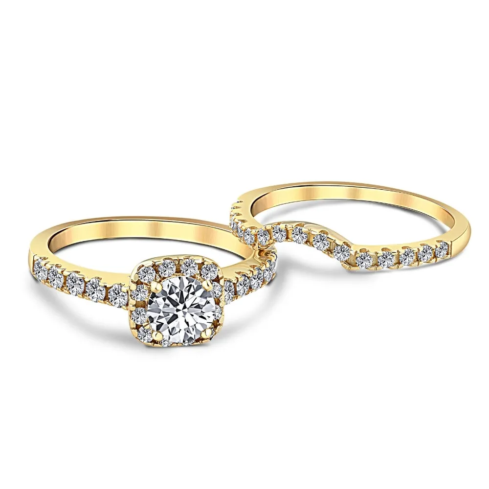 1 1/4Ct Diamond Cushion Halo Engagement Wedding Ring Set 10k Yellow Gold