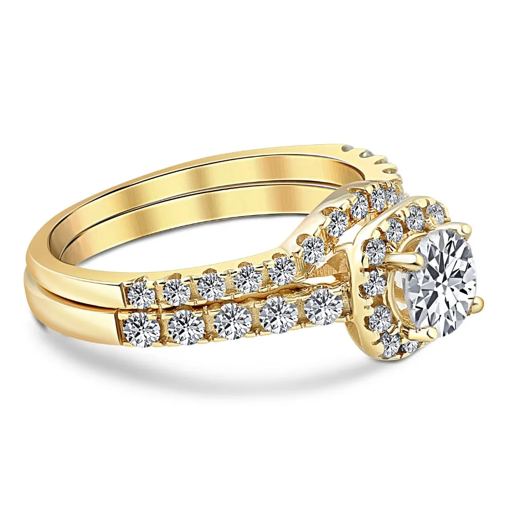 1 1/4Ct Diamond Cushion Halo Engagement Wedding Ring Set 10k Yellow Gold