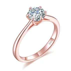 1 Carat 6 Claws Wedding Classic Engagement Ring Solitaire Solid 925 Sterling Silver Rose Gold Plated MXFR8315