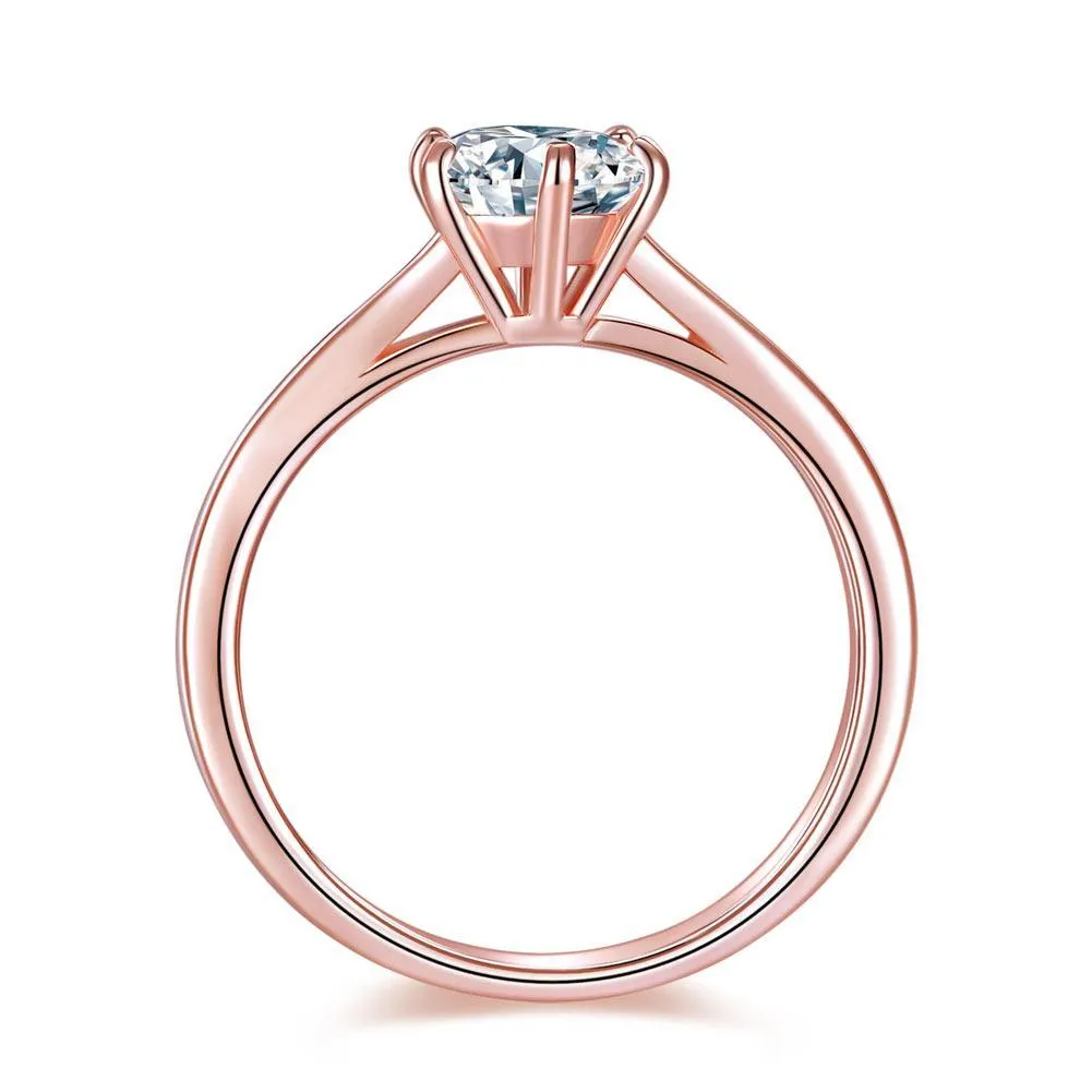 1 Carat 6 Claws Wedding Classic Engagement Ring Solitaire Solid 925 Sterling Silver Rose Gold Plated MXFR8315