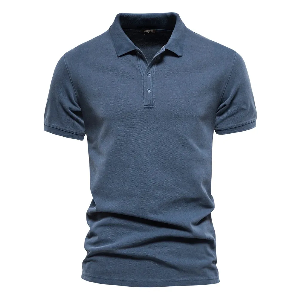 100% Cotton Solid Color Men's Polo Shirts Casual Short Sleeve Turndown Men's Shirts Fashion Streetwear Polos for Men