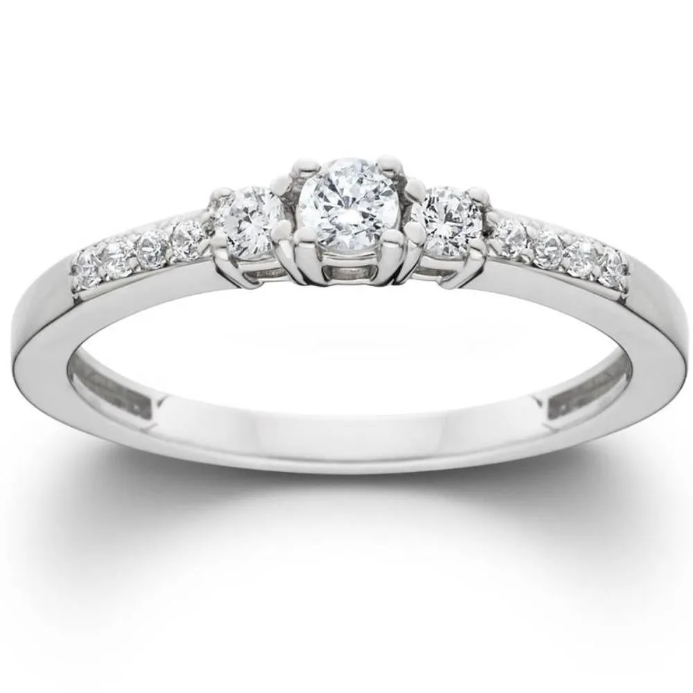 1/2ct Three Stone Round Diamond Engagement Ring 14K White Gold