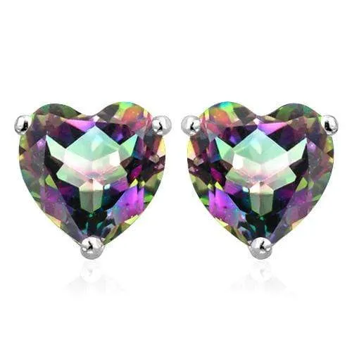 1.44 CT MYSTIC GEMSTONE 10KT SOLID GOLD HEART SHAPE EARRINGS STUD