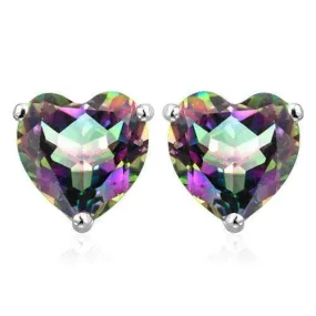 1.44 CT MYSTIC GEMSTONE 10KT SOLID GOLD HEART SHAPE EARRINGS STUD