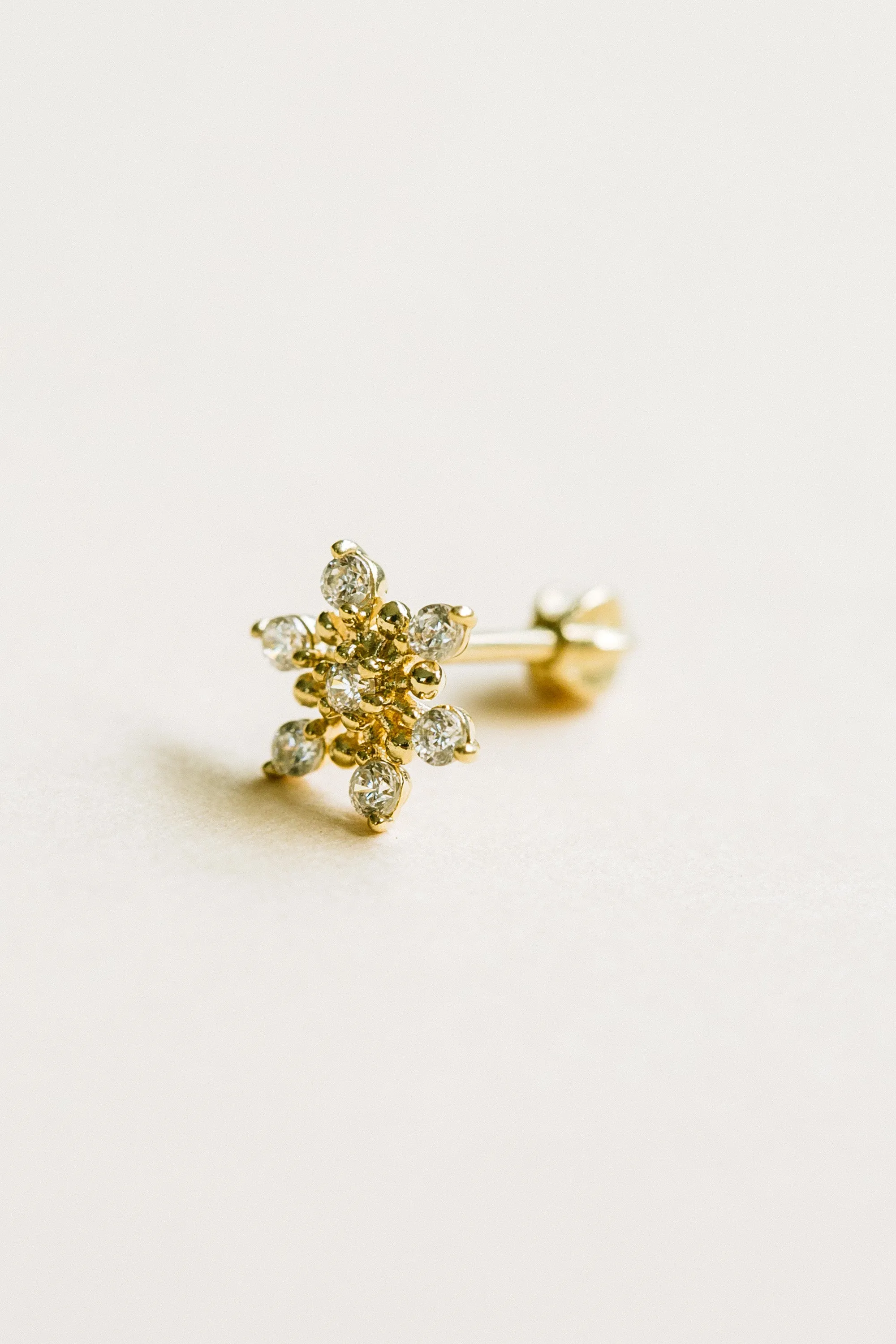 14K 18K Solid Gold Cz Snowflake Stud Cartilage Tragus Helix Piercing