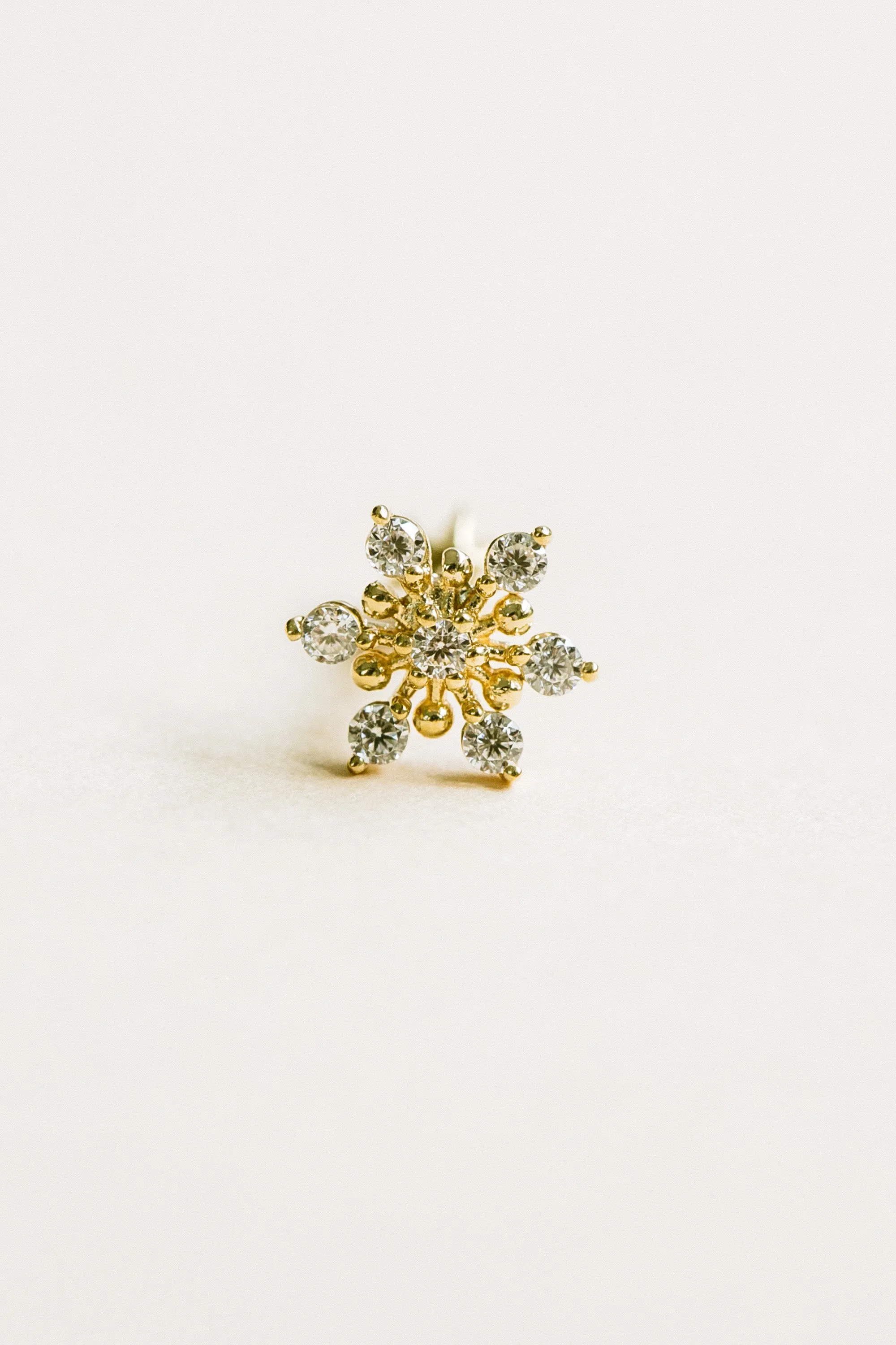 14K 18K Solid Gold Cz Snowflake Stud Cartilage Tragus Helix Piercing