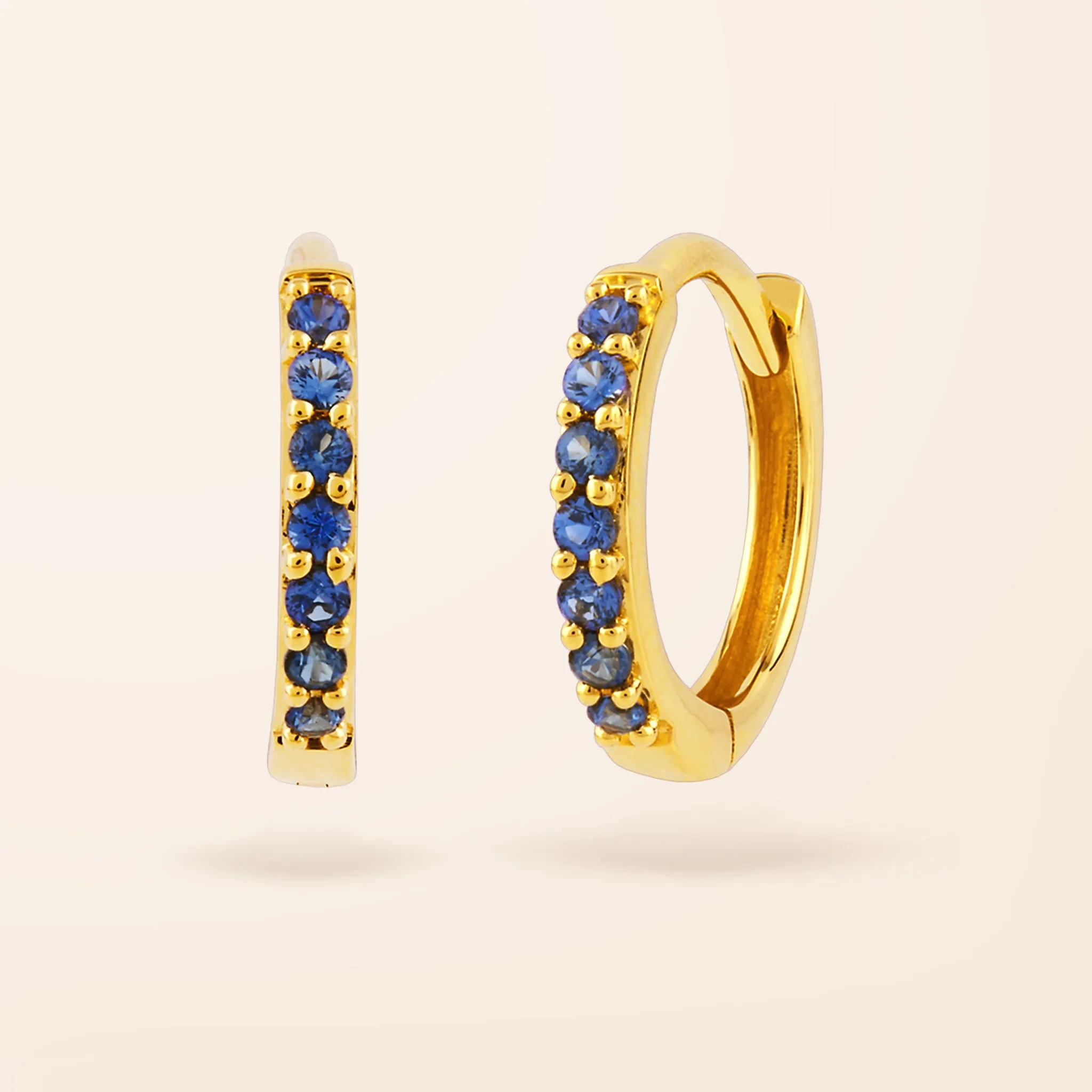 14K Gold Blue Sapphire Huggie Earrings