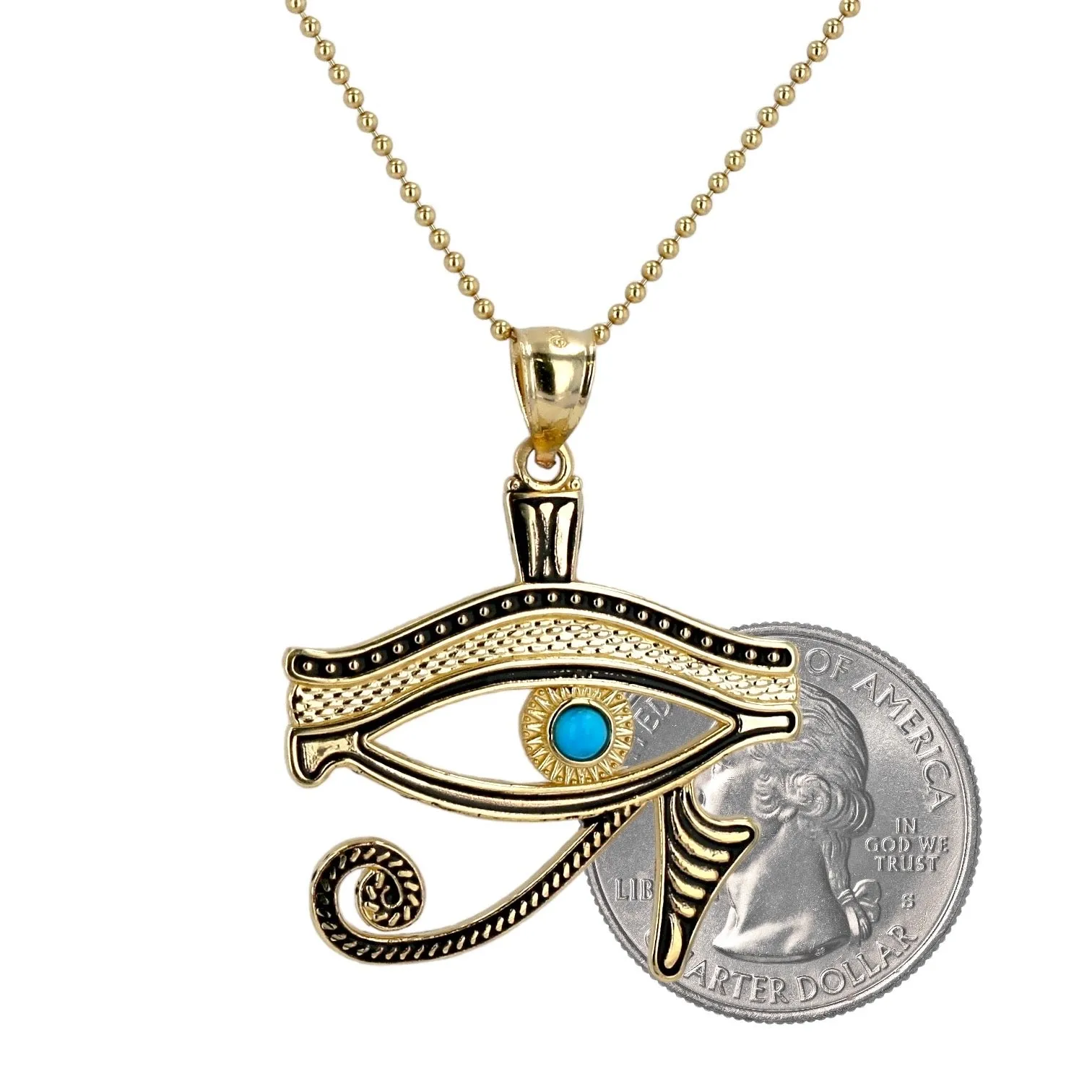 14K Yellow gold military chain horus eye pendant