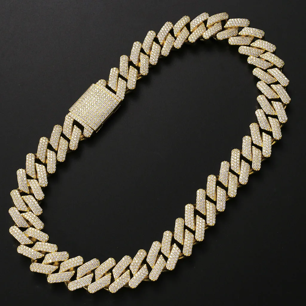 18K gold plated cubic zirconia stone Miami Cuban link chain