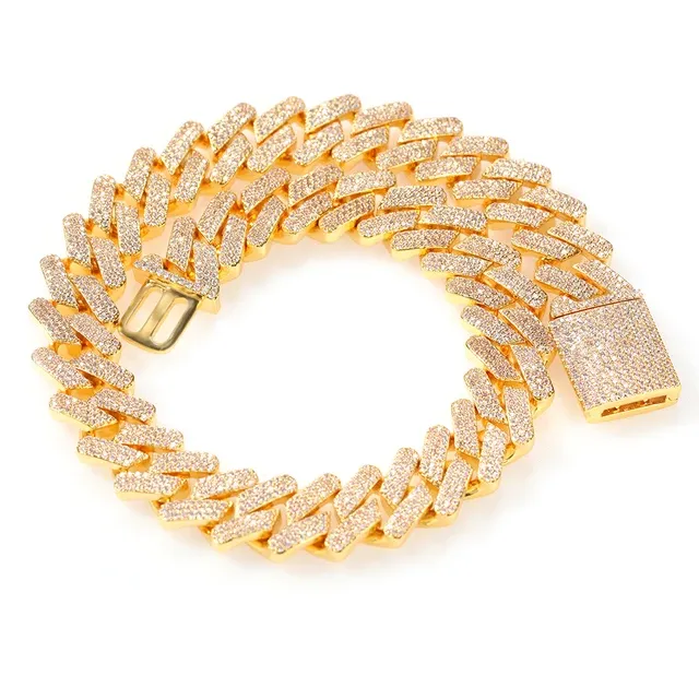 18K gold plated cubic zirconia stone Miami Cuban link chain