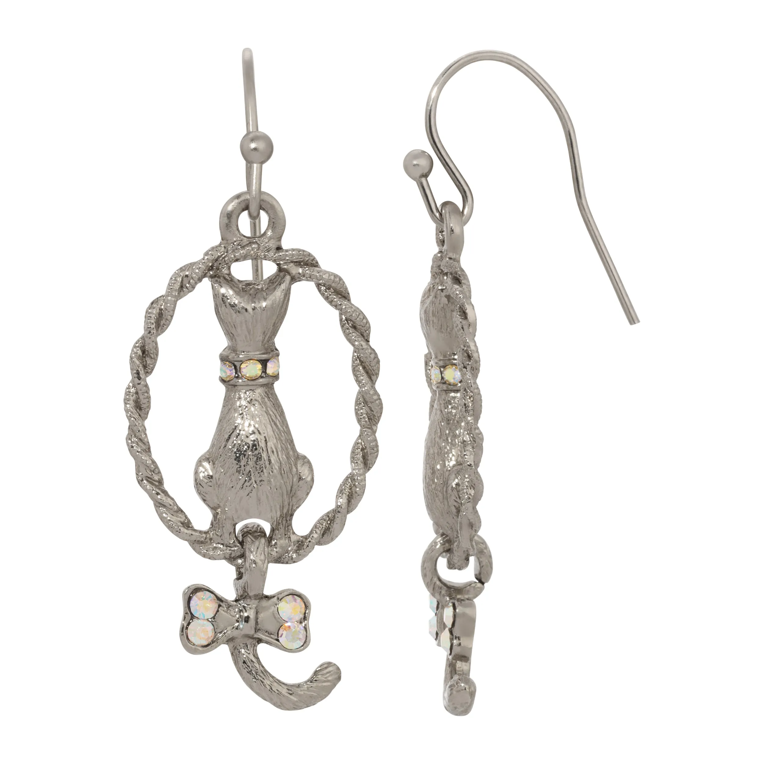 1928 Jewelry Backwards Cat Crystal Drop Earrings