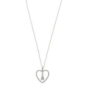 1928 Jewelry Crystal Heart & Teardrop Pendant Necklace 16"   3" Extender