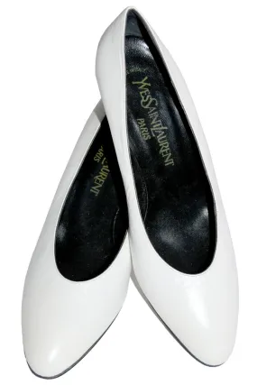 1970's Yves Saint Laurent White Leather Shoes With Black Heels