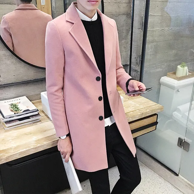 2017 Brand Autumn and Winter men's Woolen Coat Korean Version of the Body in the Long Section of the Wind Coat men's Woolen Tide