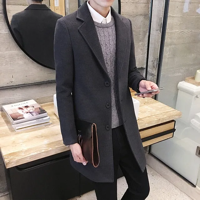 2017 Brand Autumn and Winter men's Woolen Coat Korean Version of the Body in the Long Section of the Wind Coat men's Woolen Tide