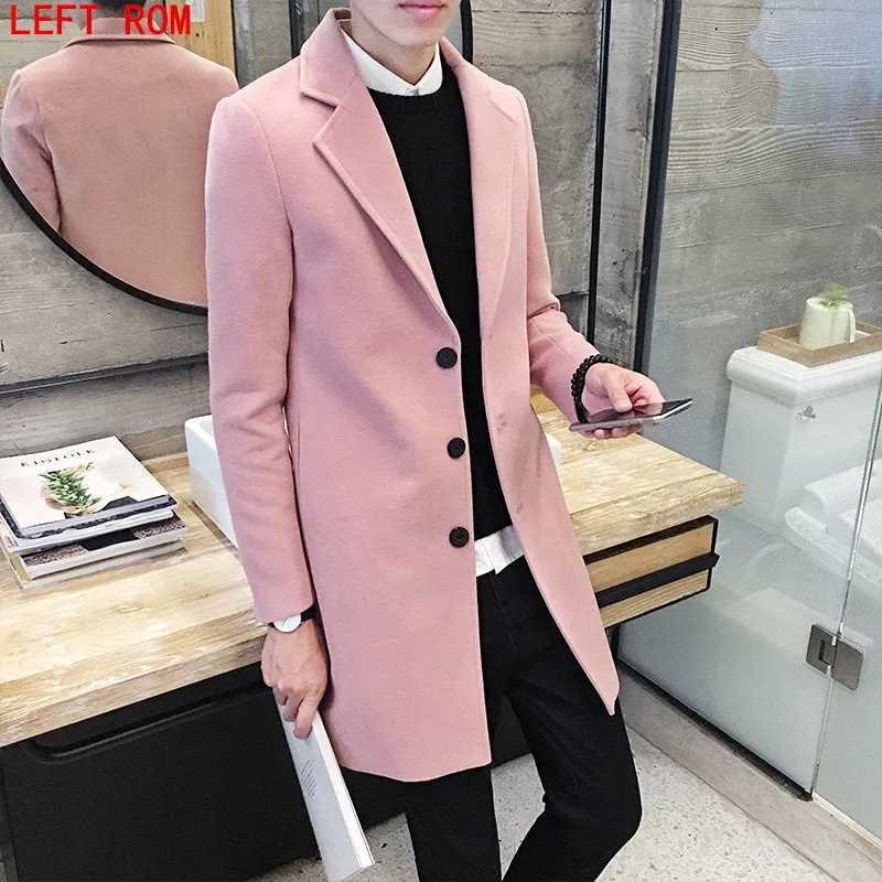 2017 Brand Autumn and Winter men's Woolen Coat Korean Version of the Body in the Long Section of the Wind Coat men's Woolen Tide