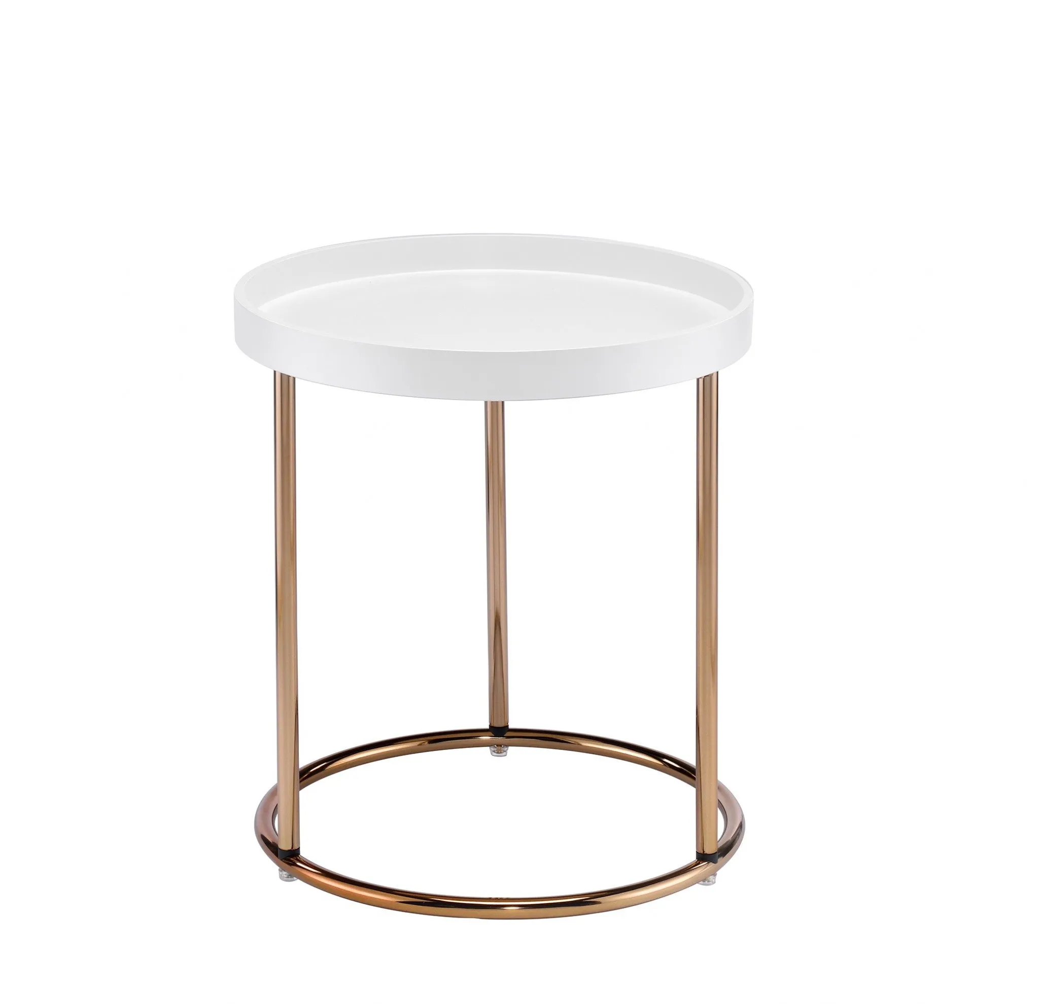 22" Copper And White Solid Wood And Steel Round End Table By Homeroots