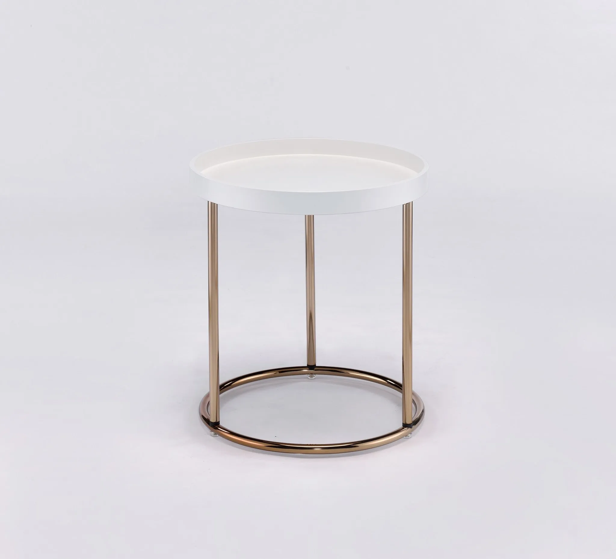 22" Copper And White Solid Wood And Steel Round End Table By Homeroots