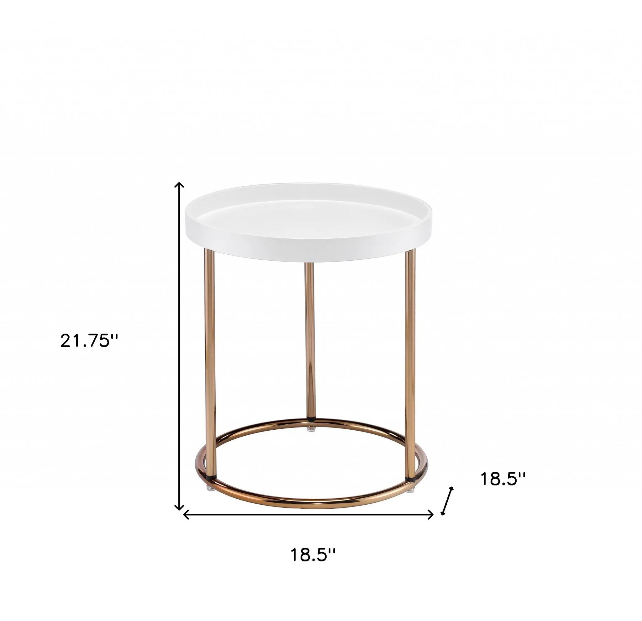 22" Copper And White Solid Wood And Steel Round End Table By Homeroots