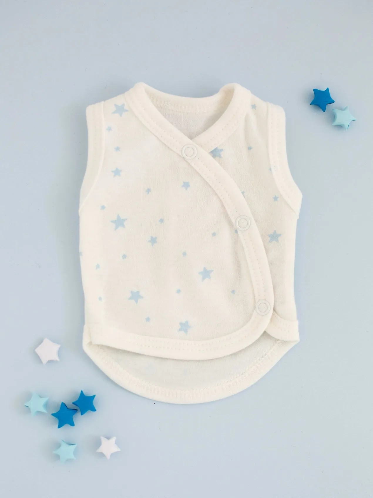 3 Pack - Star Incubator Vests - Blue, Mint & Silver Stars,  100% Organic Cotton