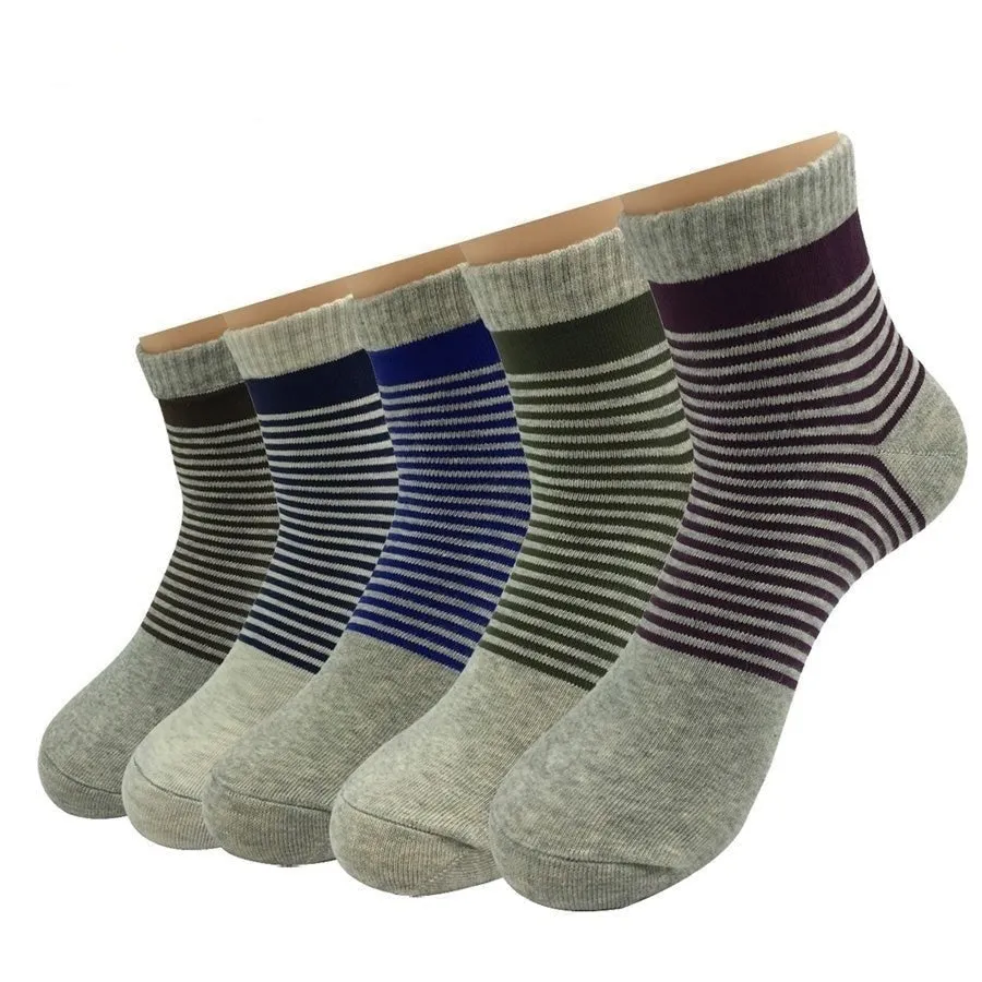 5 Pairs Lot Outdoor Casual Cotton Stripped Ankle Socks for Men