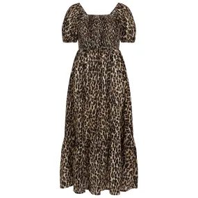 Accessorize London Women's Brown Leopard Print Shirred Puff Sleeve Dress X Small