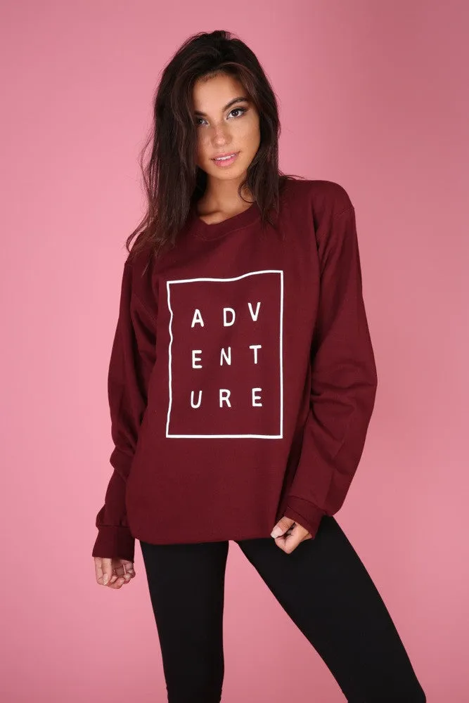 ADVENTURE Maroon Graphic Unisex Crewneck Sweatshirt