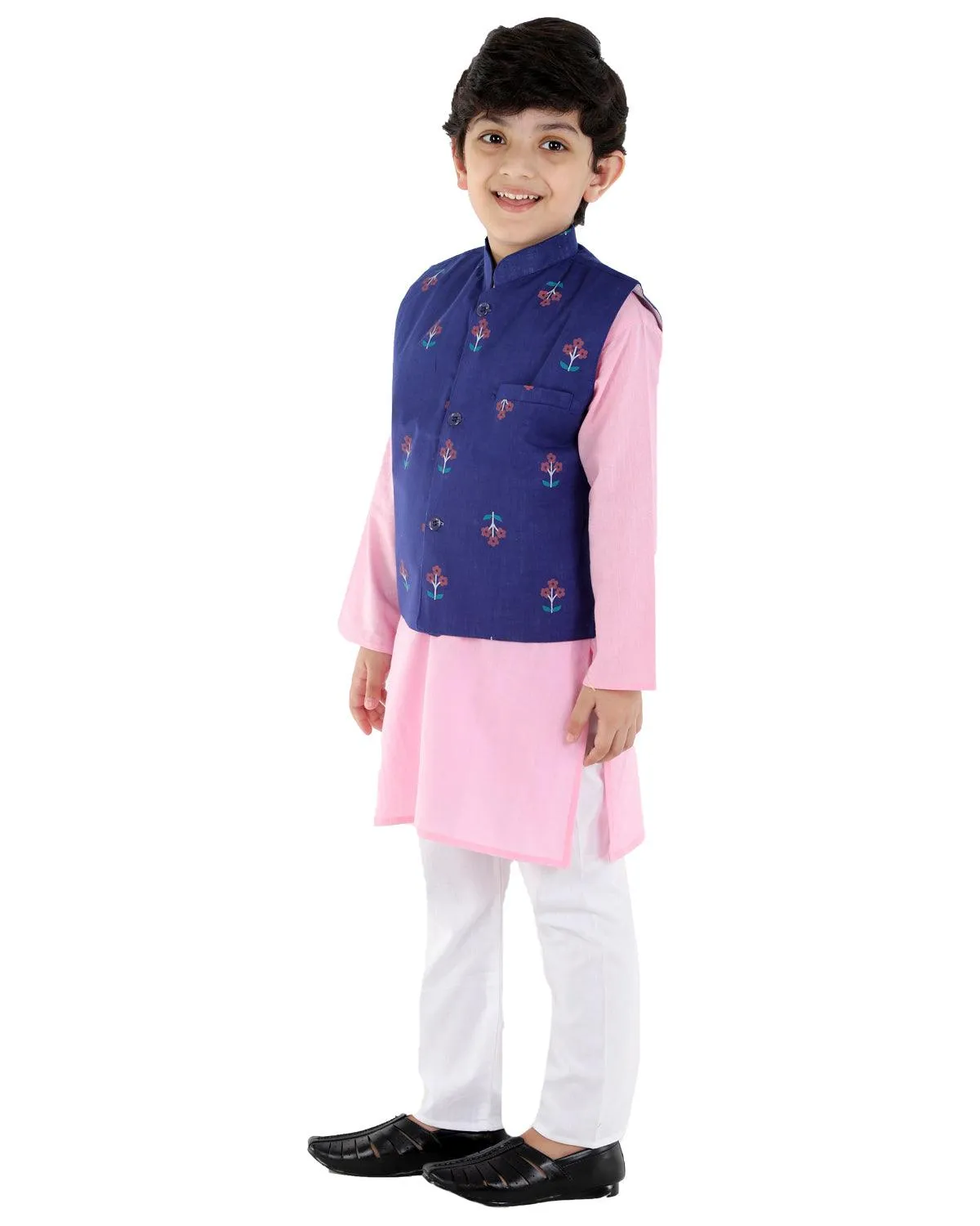 Ahhaaaa Kids Ethnic Cotton Printed Waistcoat with Kurta Pajama Set For Boys