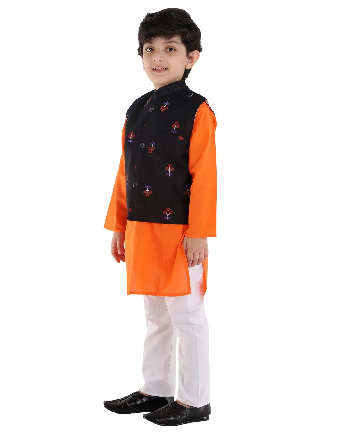 Ahhaaaa Kids Ethnic Cotton Printed Waistcoat with Kurta Pajama Set For Boys