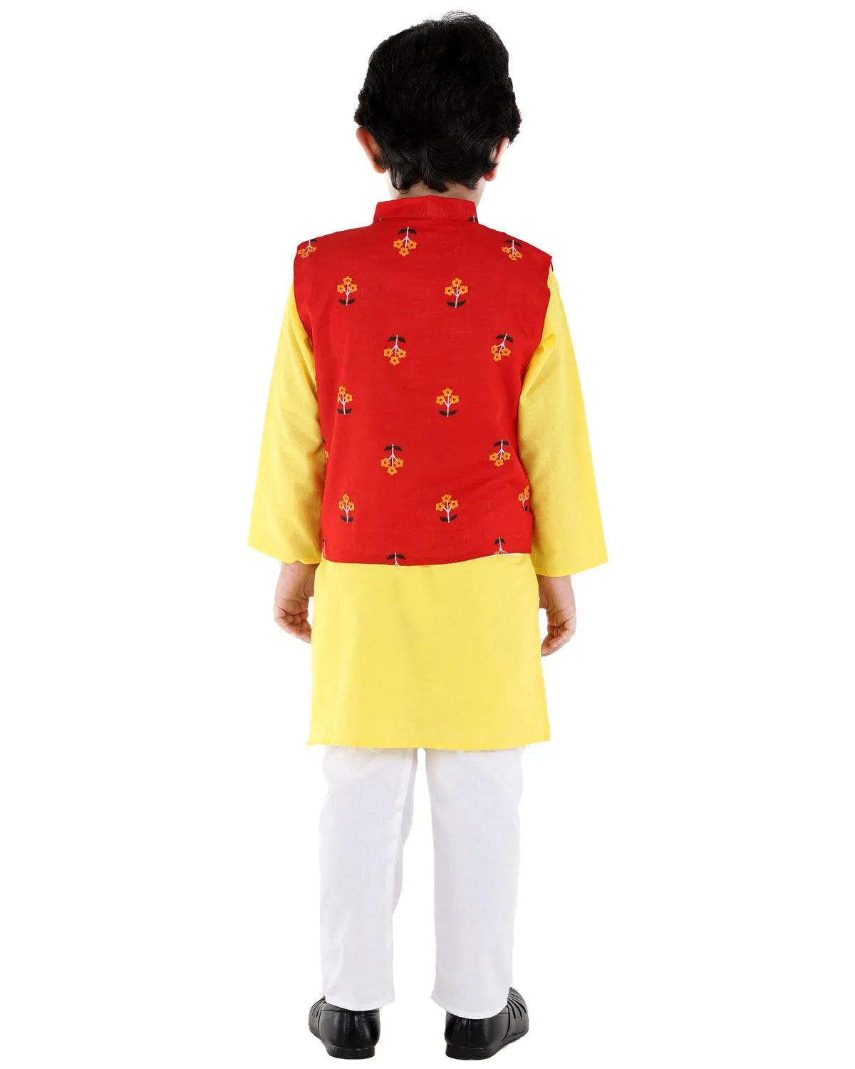 Ahhaaaa Kids Ethnic Cotton Printed Waistcoat with Kurta Pajama Set For Boys