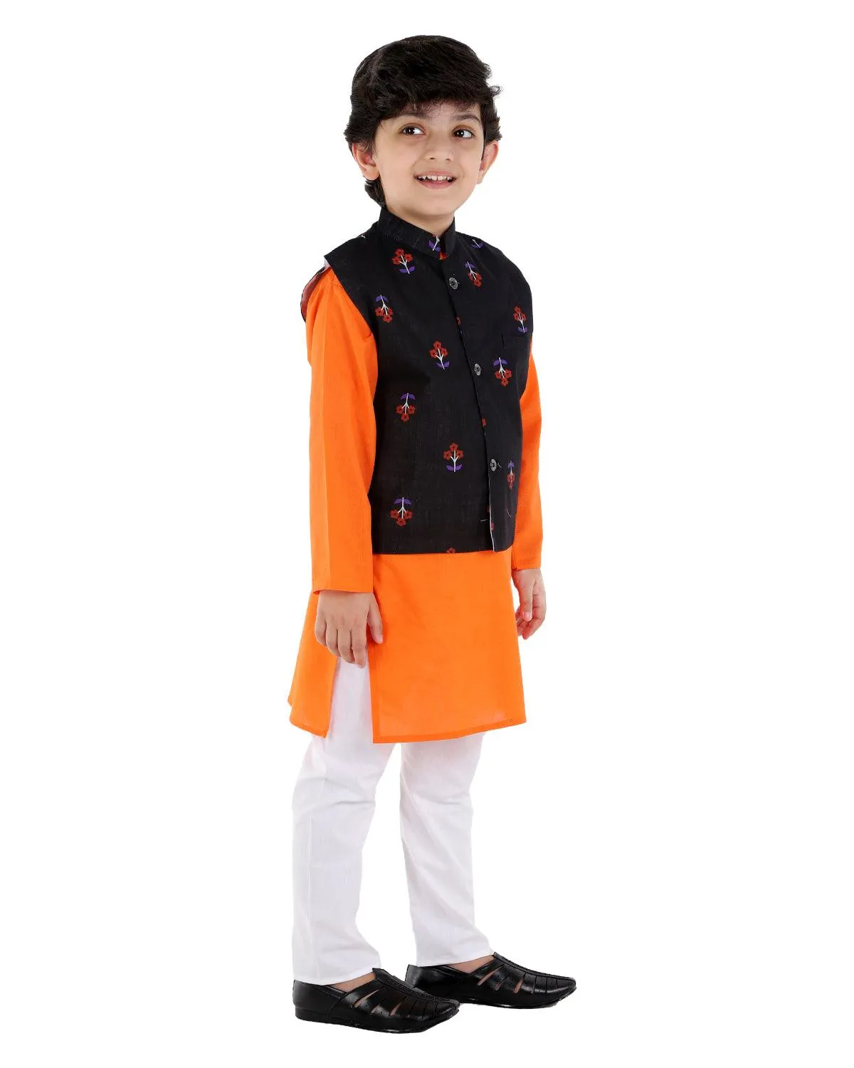 Ahhaaaa Kids Ethnic Cotton Printed Waistcoat with Kurta Pajama Set For Boys