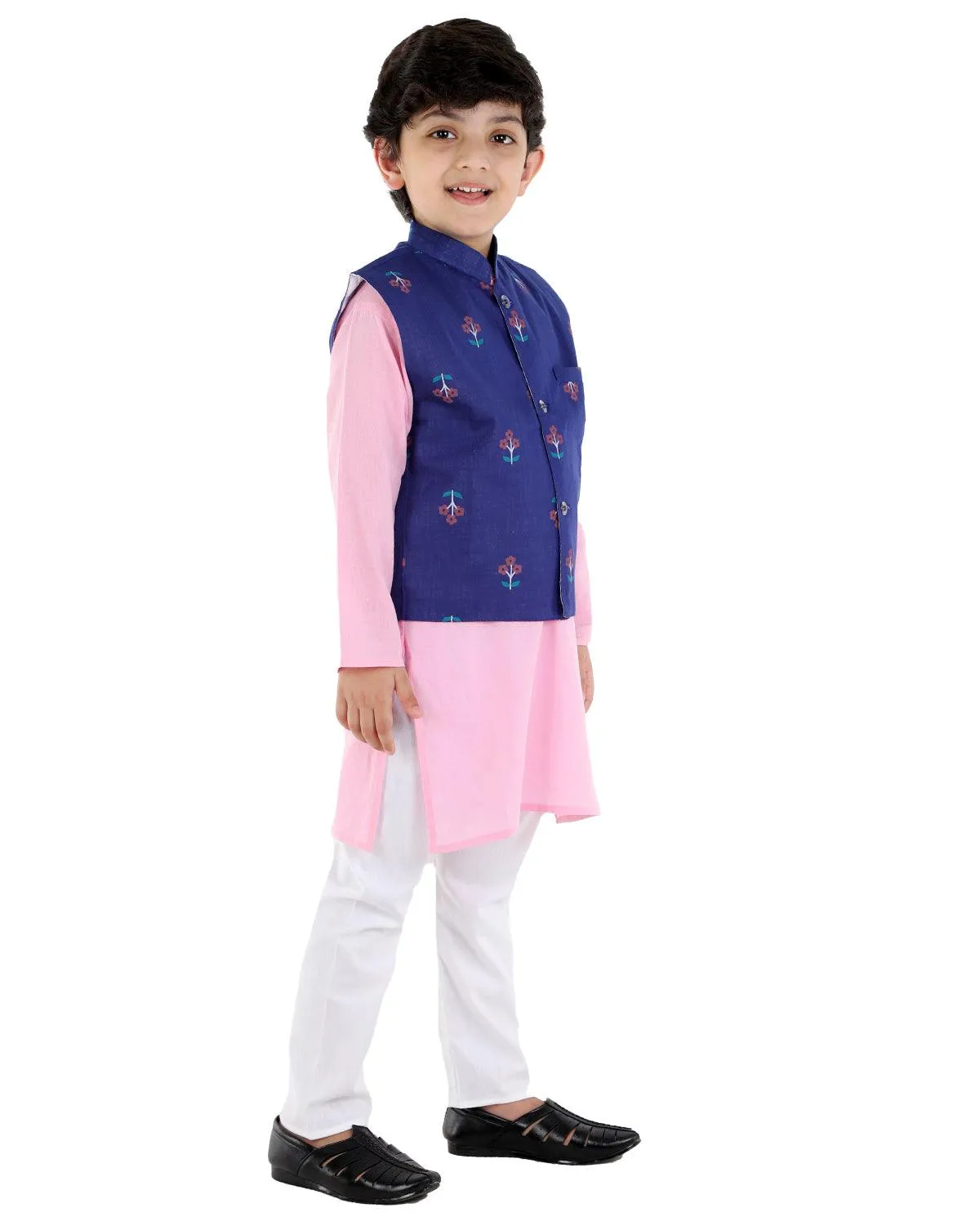 Ahhaaaa Kids Ethnic Cotton Printed Waistcoat with Kurta Pajama Set For Boys