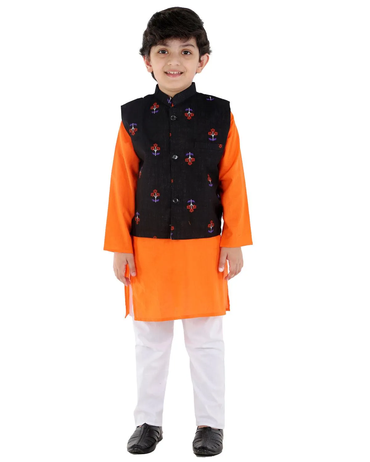 Ahhaaaa Kids Ethnic Cotton Printed Waistcoat with Kurta Pajama Set For Boys