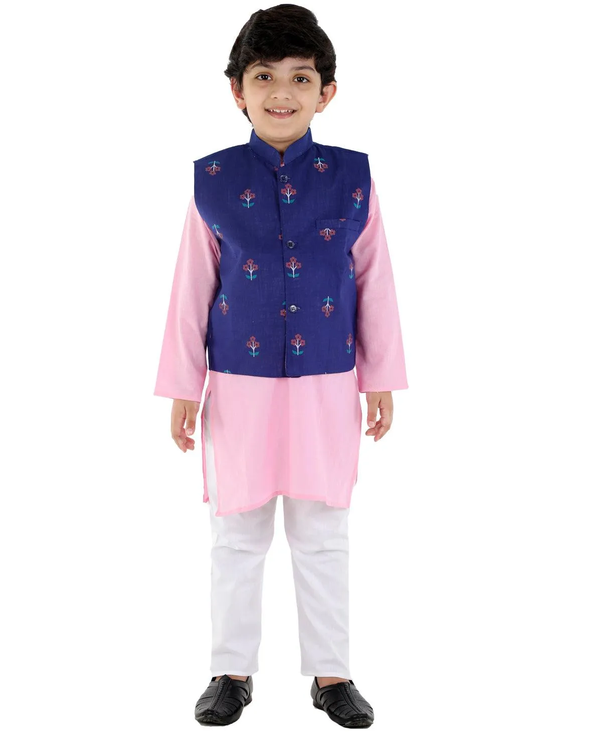 Ahhaaaa Kids Ethnic Cotton Printed Waistcoat with Kurta Pajama Set For Boys