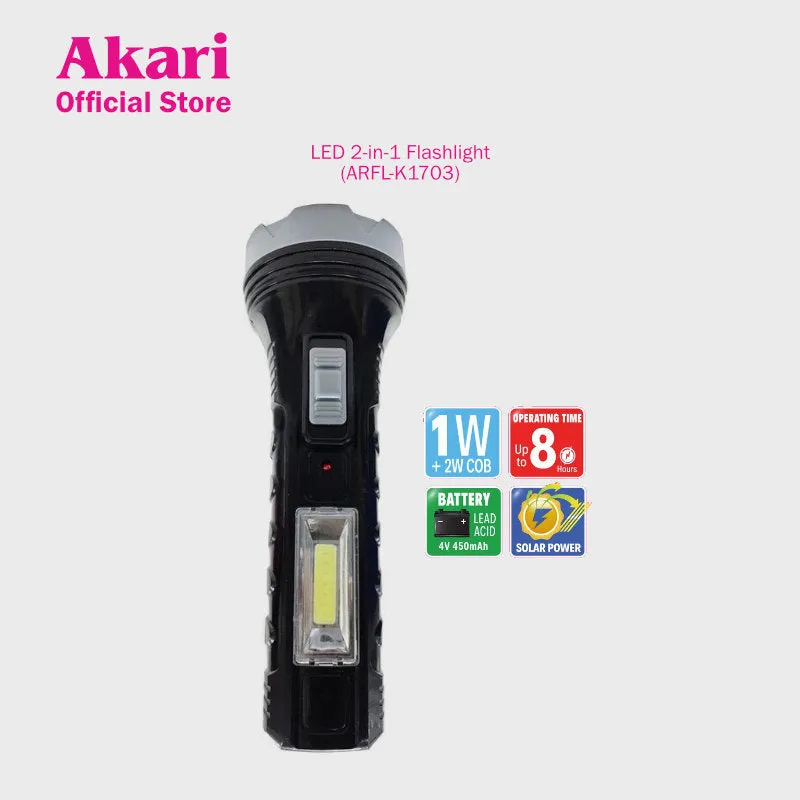 Akari 2 in 1 LED Rechargeable Solar Flashlight with sidelight (ARFL-K1703)