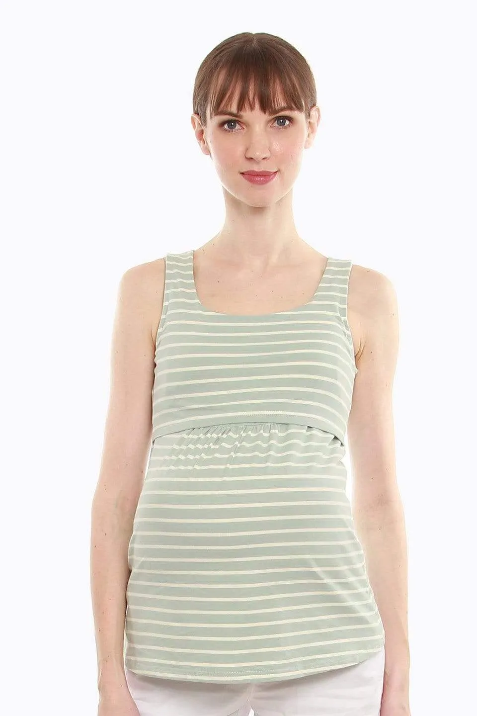 Alicia Baby Doll Nursing Top Mint Stripes