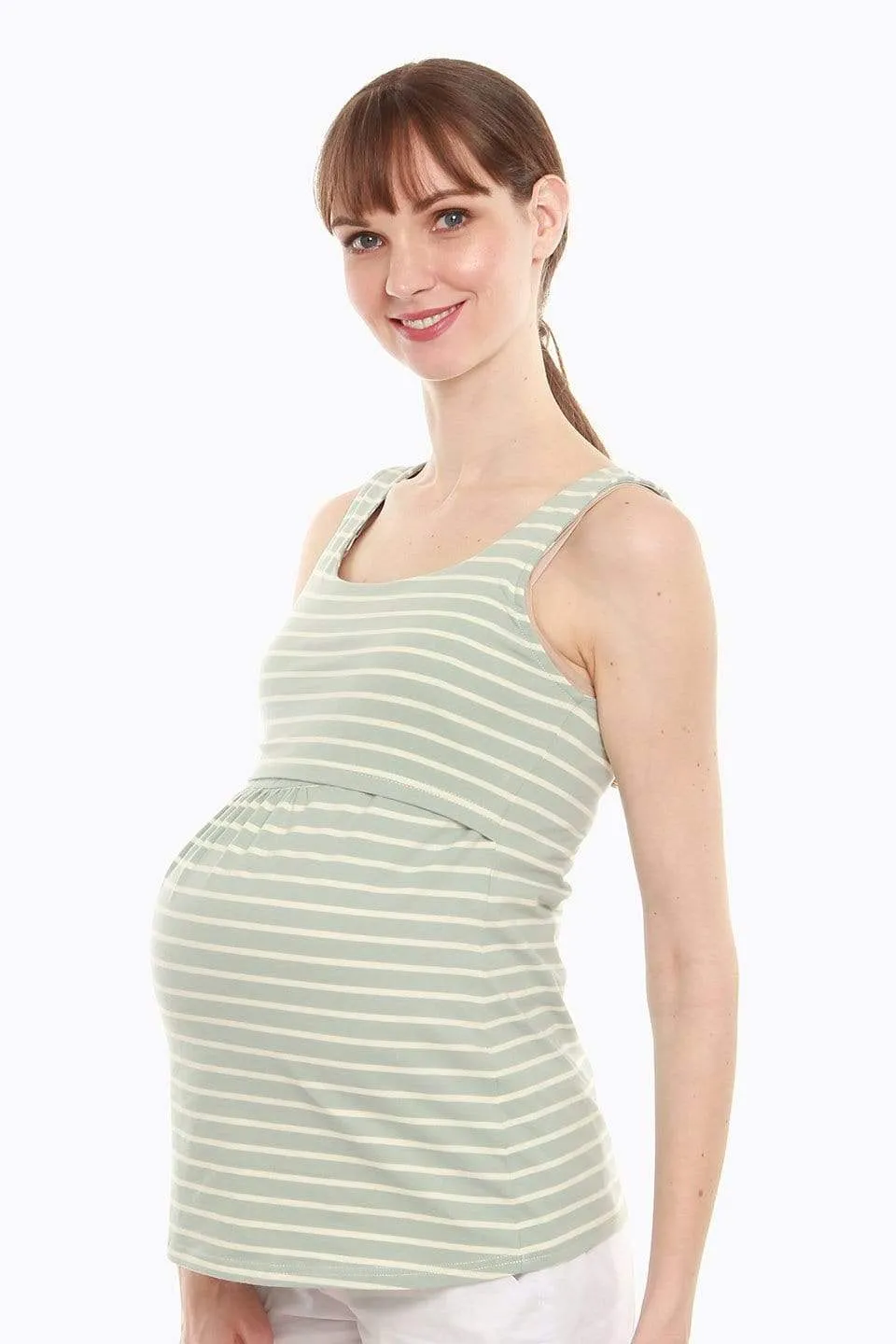 Alicia Baby Doll Nursing Top Mint Stripes