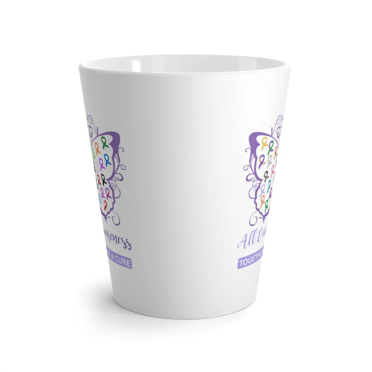 All Cancer Awareness Filigree Butterfly White Latte Mug (12 oz.) (Dual Sided Design)