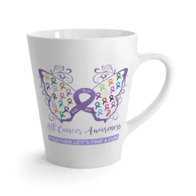 All Cancer Awareness Filigree Butterfly White Latte Mug (12 oz.) (Dual Sided Design)