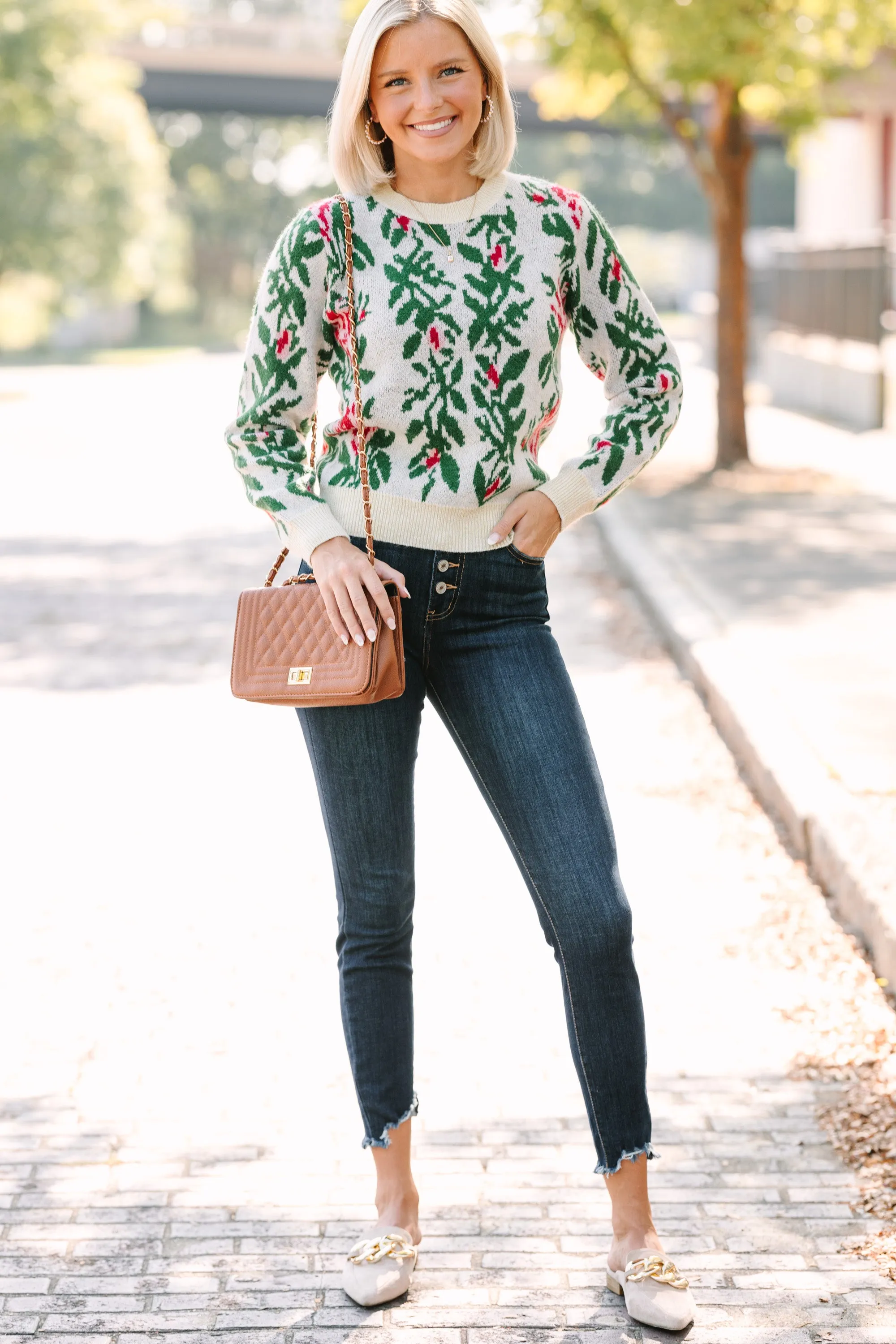 All Figured Out Cream White Floral Sweater