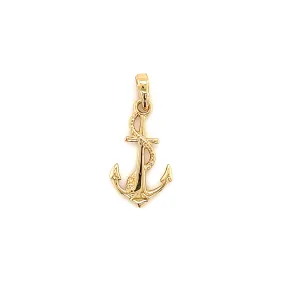 Anchor and Rope Pendant with 3D Details in 14K Yellow Gold