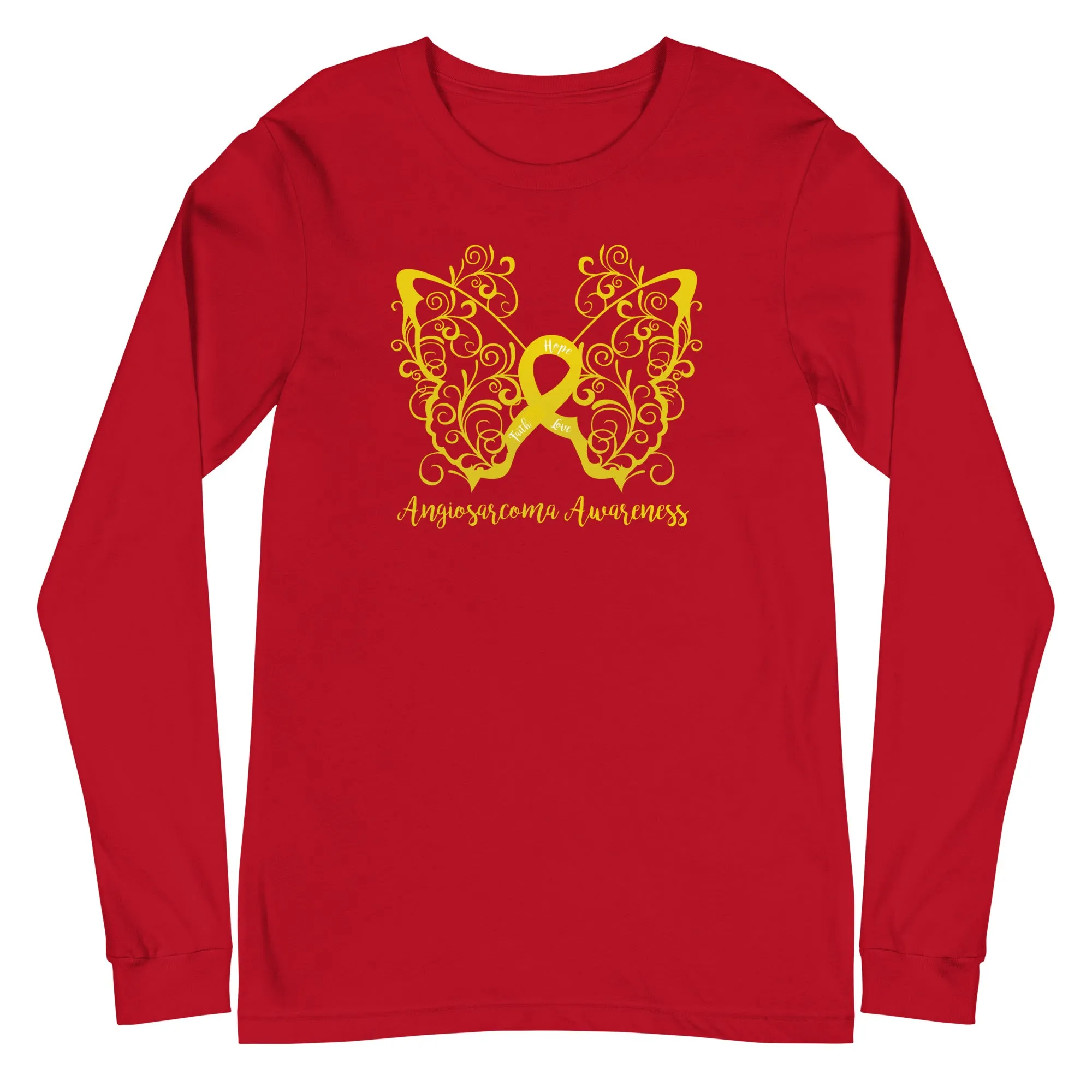 Angiosarcoma Awareness Filigree Butterfly Long Sleeve Tee (Several Colors Available)