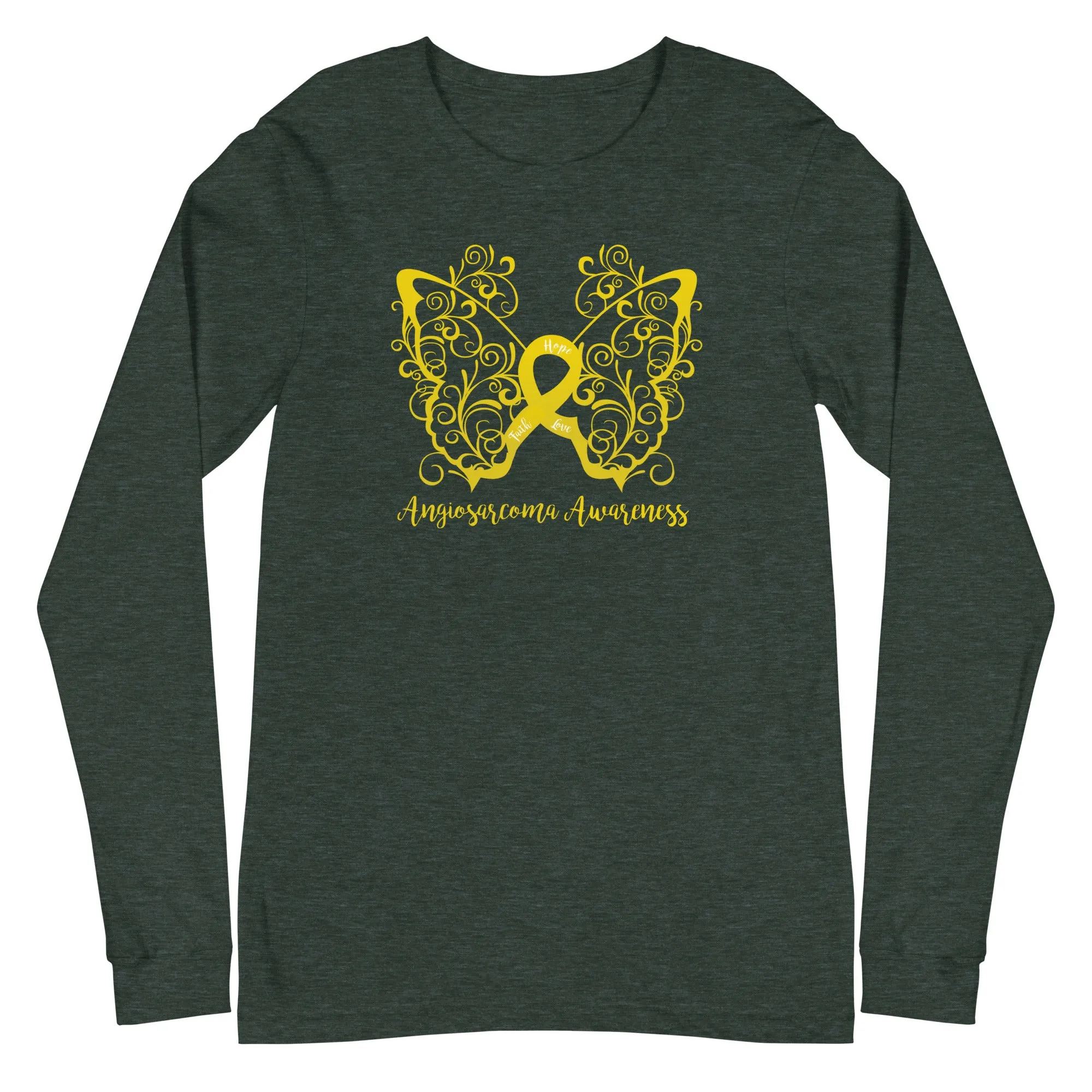 Angiosarcoma Awareness Filigree Butterfly Long Sleeve Tee (Several Colors Available)