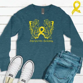 Angiosarcoma Awareness Filigree Butterfly Long Sleeve Tee (Several Colors Available)