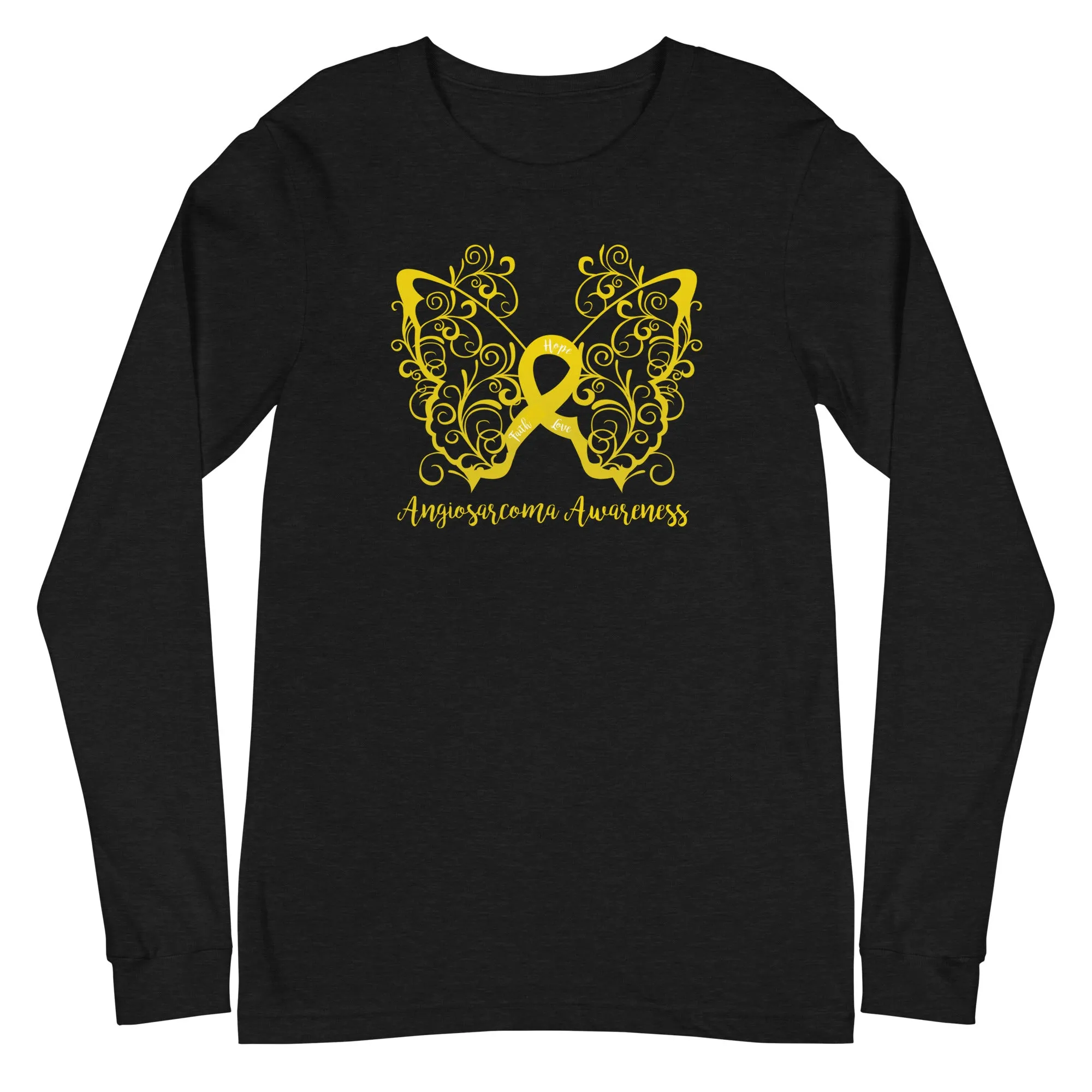 Angiosarcoma Awareness Filigree Butterfly Long Sleeve Tee (Several Colors Available)