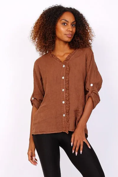 Anne   Kate Italian Livorno Ruffle Linen Shirt