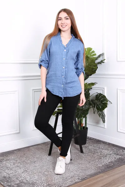 Anne   Kate Italian Livorno Ruffle Linen Shirt