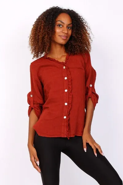 Anne   Kate Italian Livorno Ruffle Linen Shirt