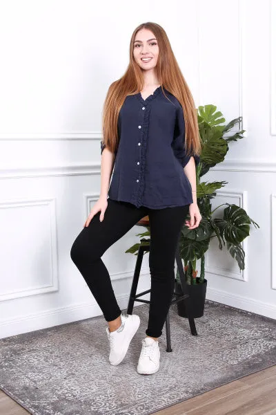 Anne   Kate Italian Livorno Ruffle Linen Shirt