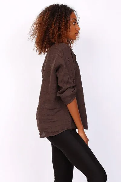 Anne   Kate Italian Livorno Ruffle Linen Shirt